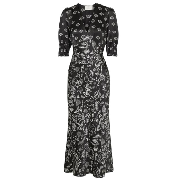 RIXO Dresses & Skirts - RIXO x Laura Jackson Black White Silk Maxi Dress Zadie Print Women’s SZ Medium